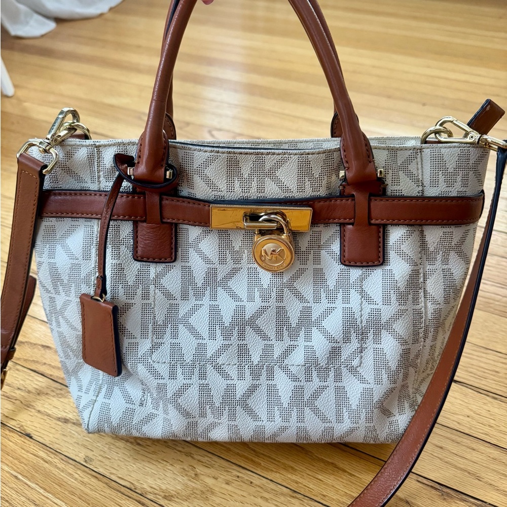 Michael Kors Brown and Cream Satchel with Signature Design